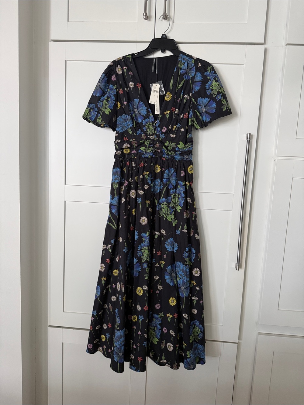 Anthropologie Black Floral Maxi Dress with Blue and Green Accents